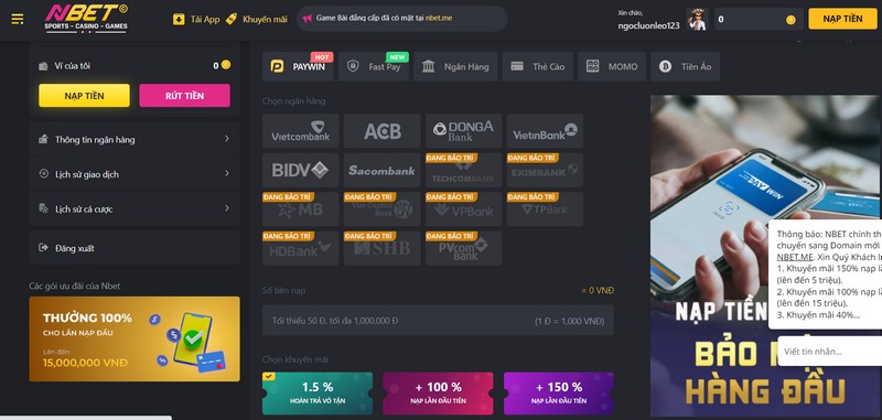 Nạp Tiền Nbet Qua Paywin Hoàn Toàn Không Tính Phí Với Tốc Độ Cao