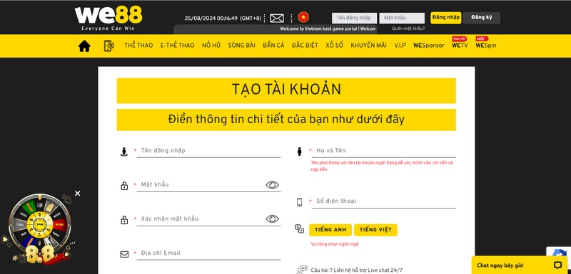 Cách Đăng Ký Tài Khoản We88 Dành Cho Tân Binh